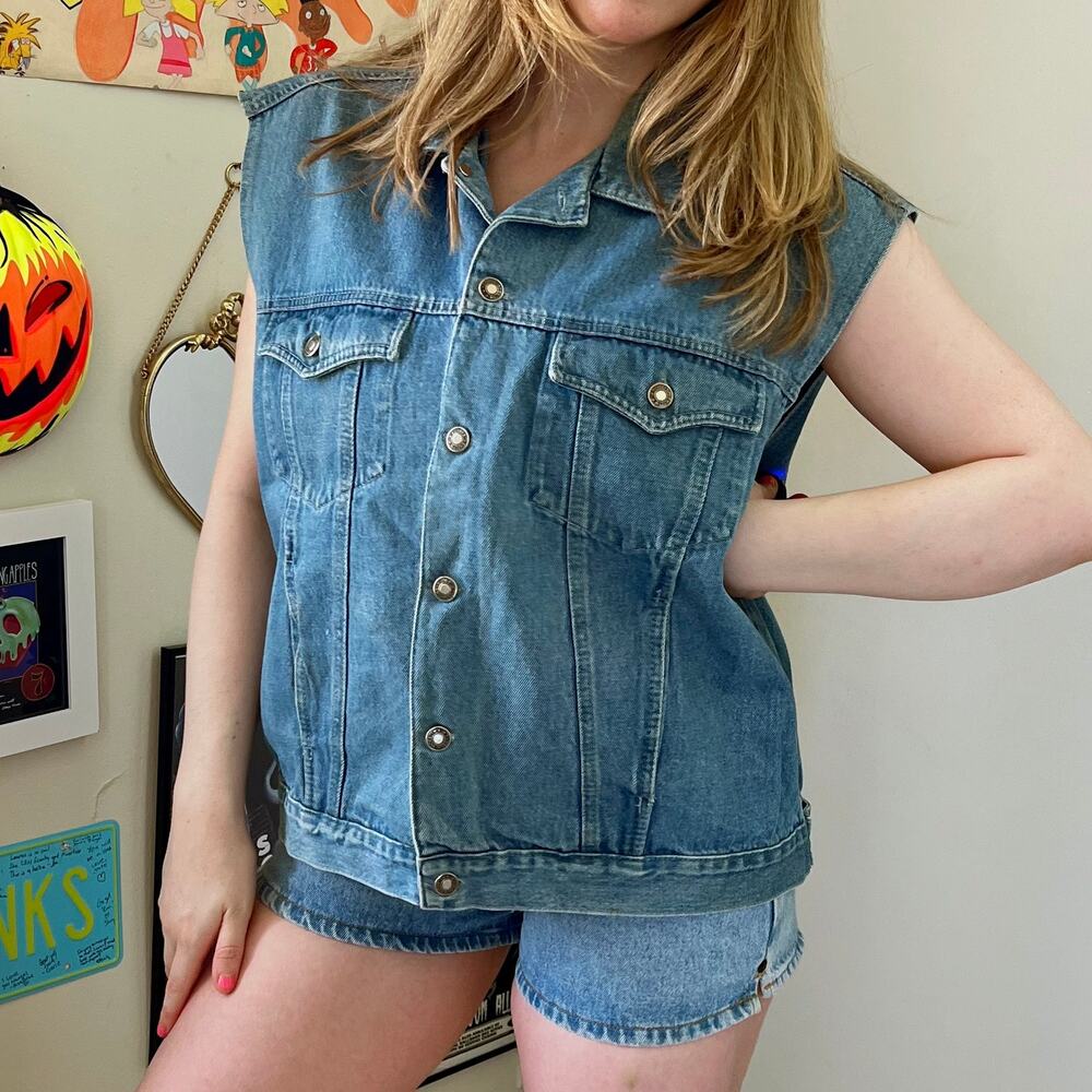 Vintage 1990s Today's News Denim Vest Size Large Oversized Fit